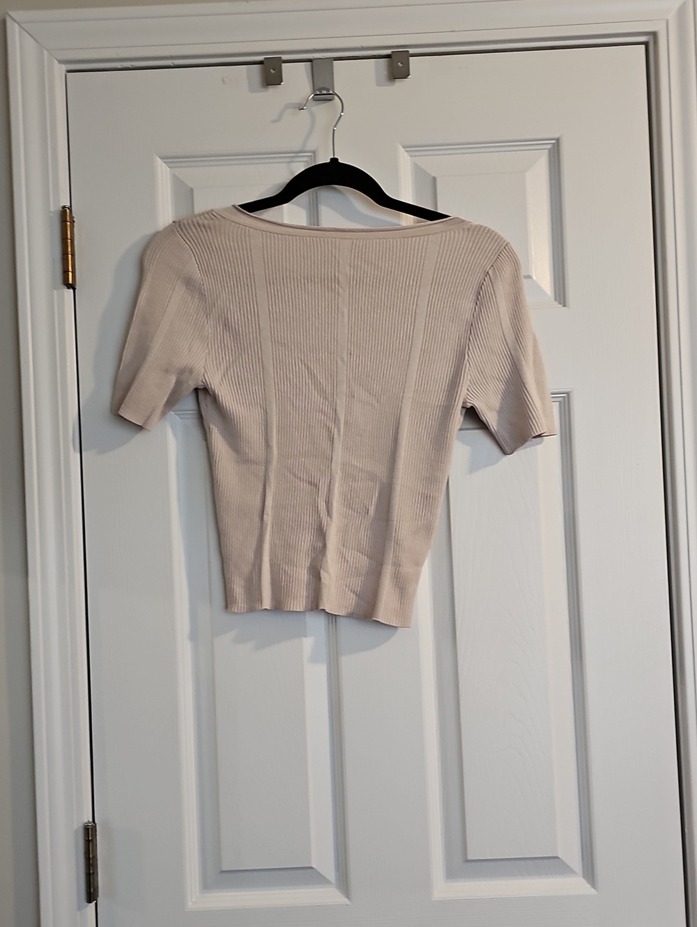 H&M Beige Ribbed  Scoop back Short-Sleeve Sweater